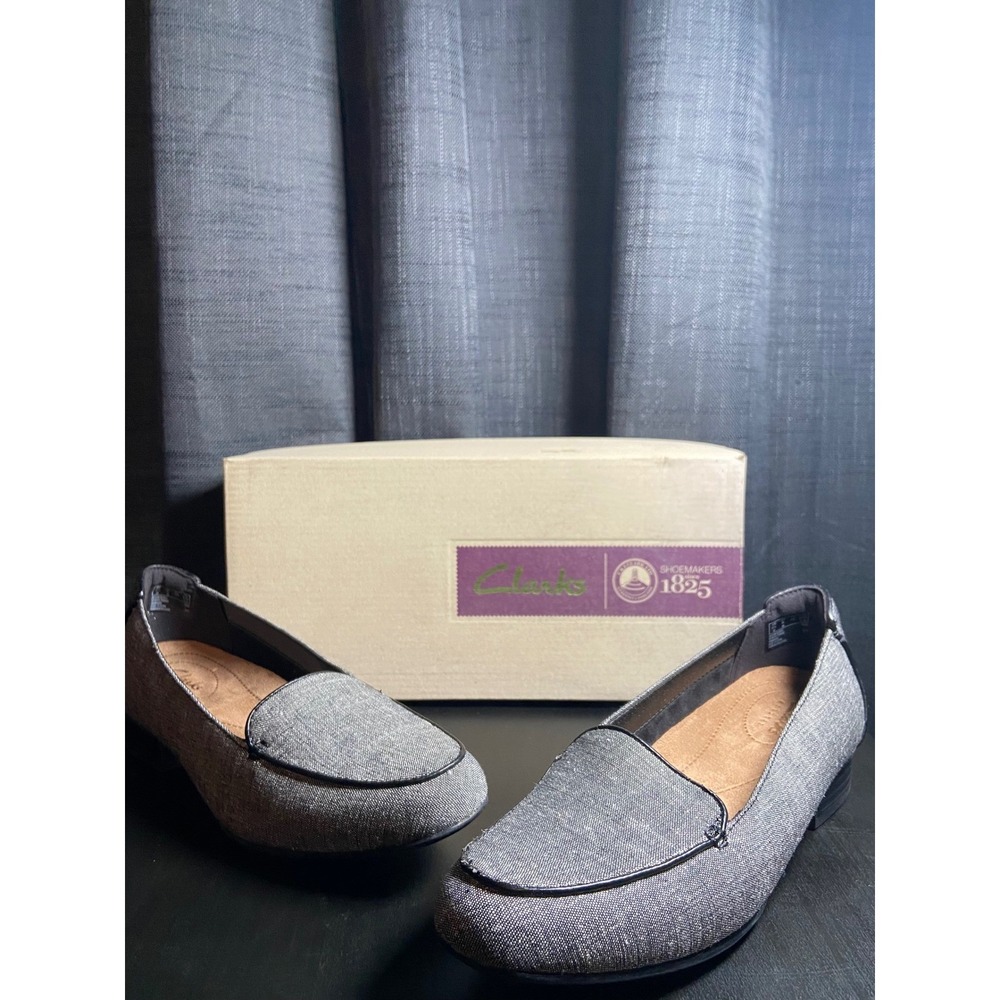 Clarks‎ 1825 Collection Womens Black Grey Textured Fabric Loafers Size 8 M